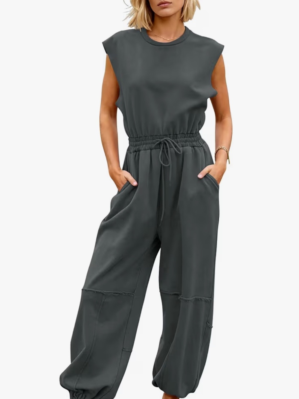 NWOT Sleeveless Drawstring Relaxed Jumpsuit in Charcoal